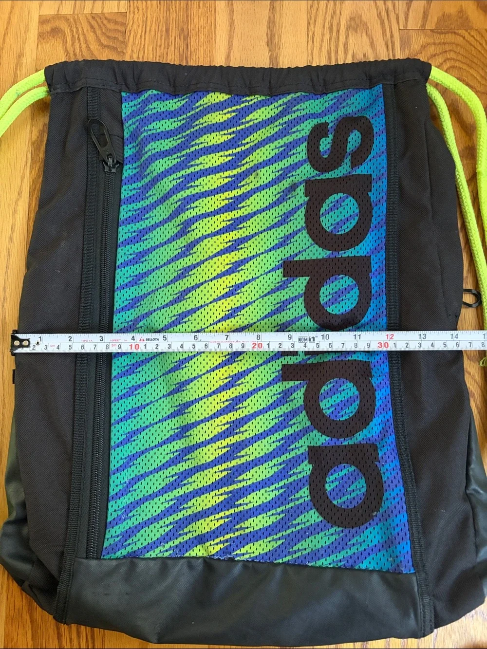 Adidas Blue & Neon Green Drawstring Backpack